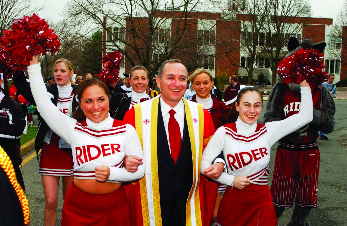 President Rozanski with cheerleaders