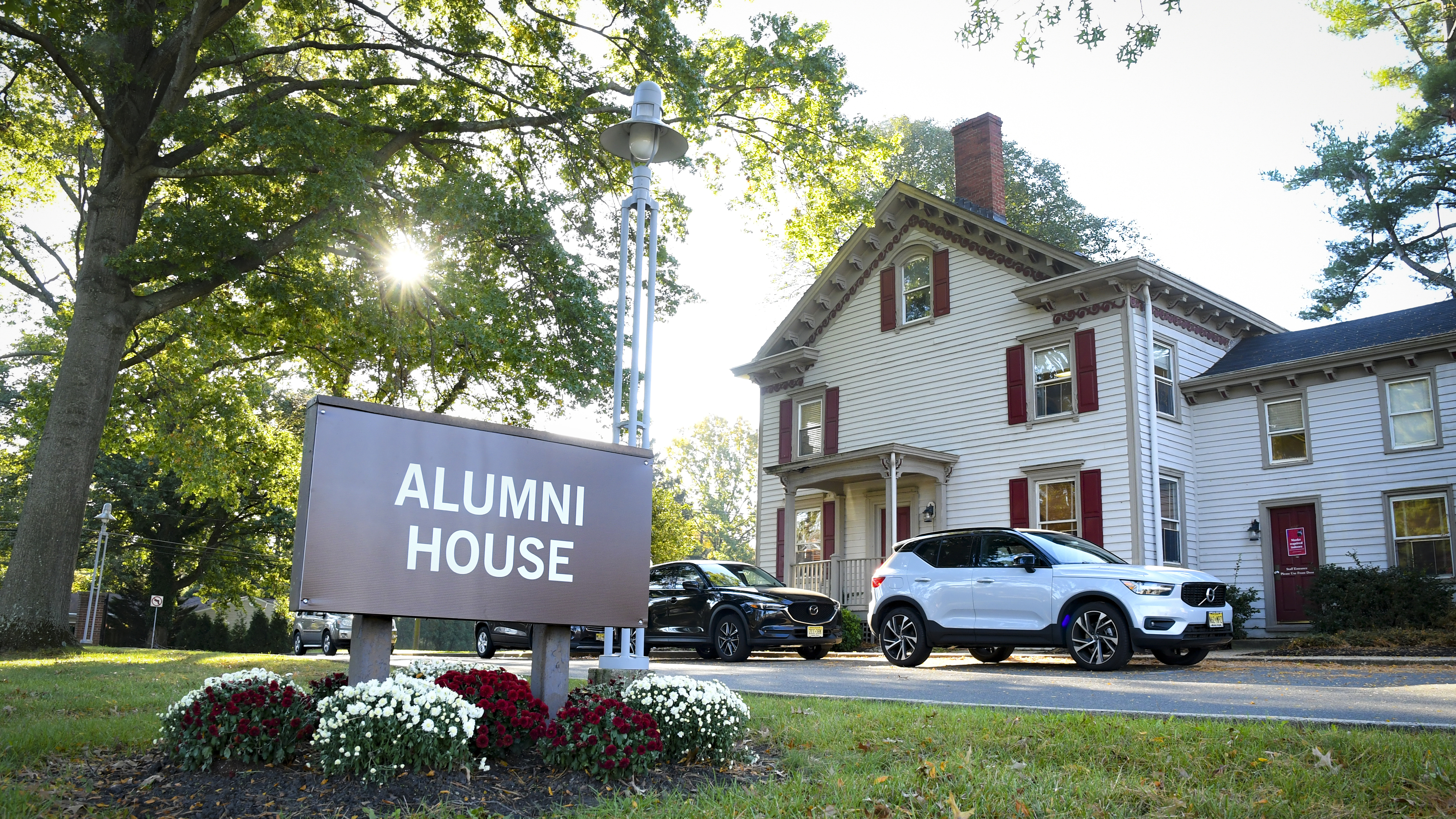 Temporary sign on Alumni House