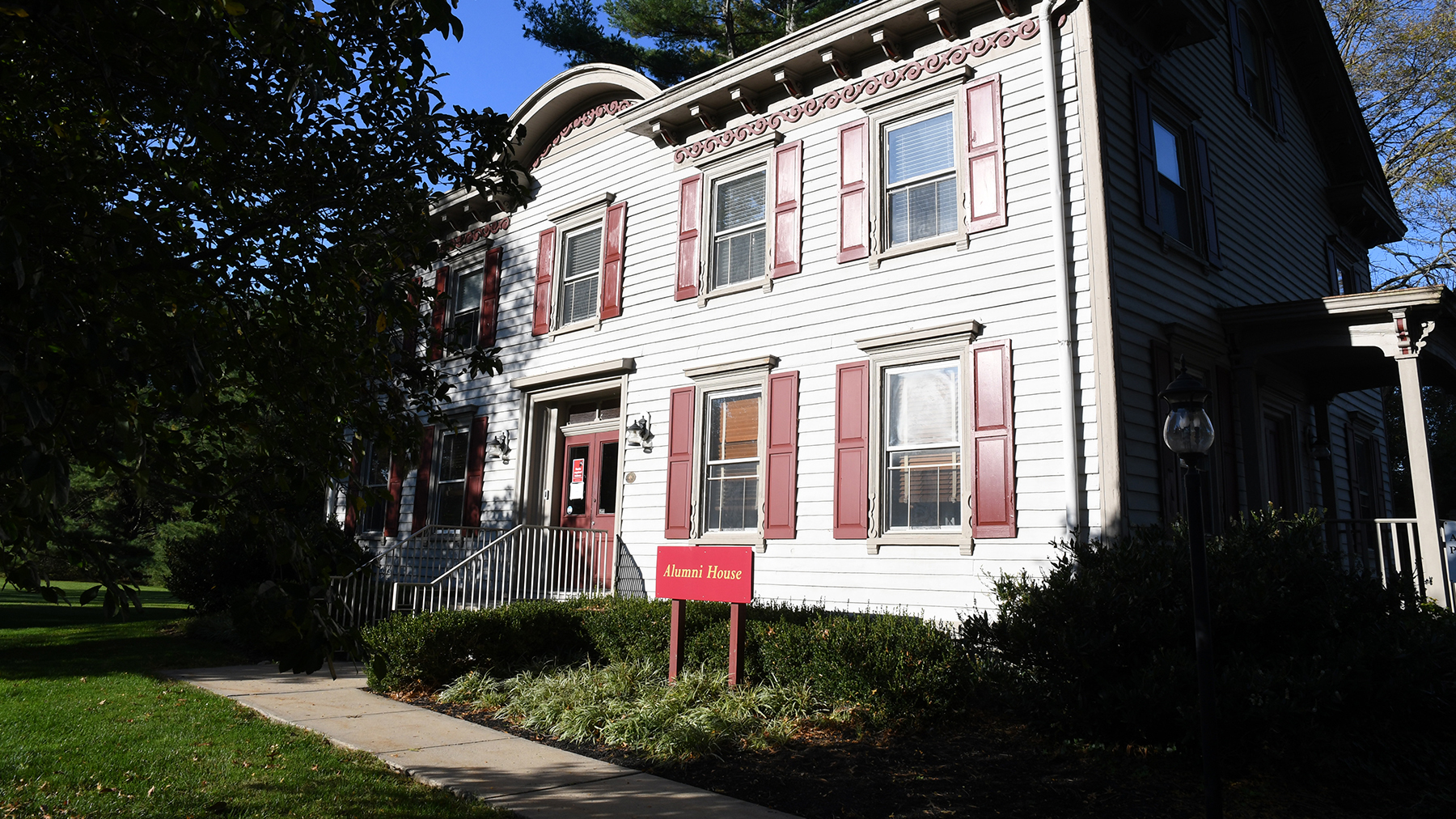 Temporary sign on Alumni House