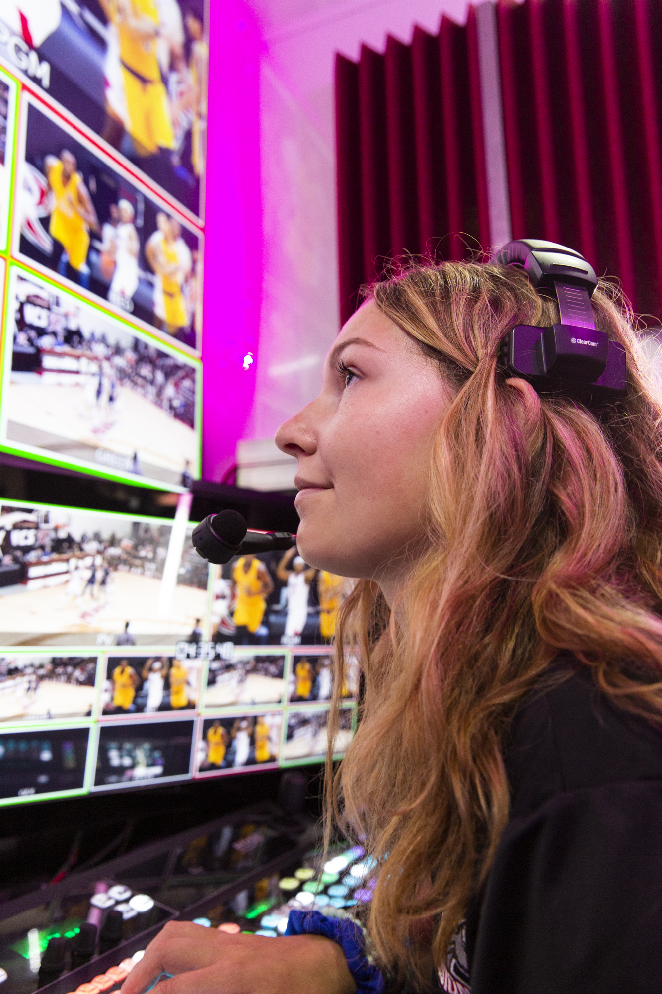 Student working in broadcasting facility