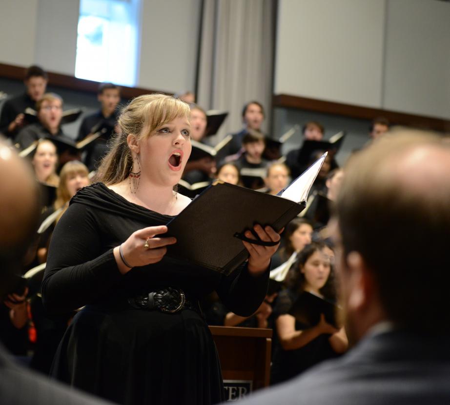 Student in choir performs solo