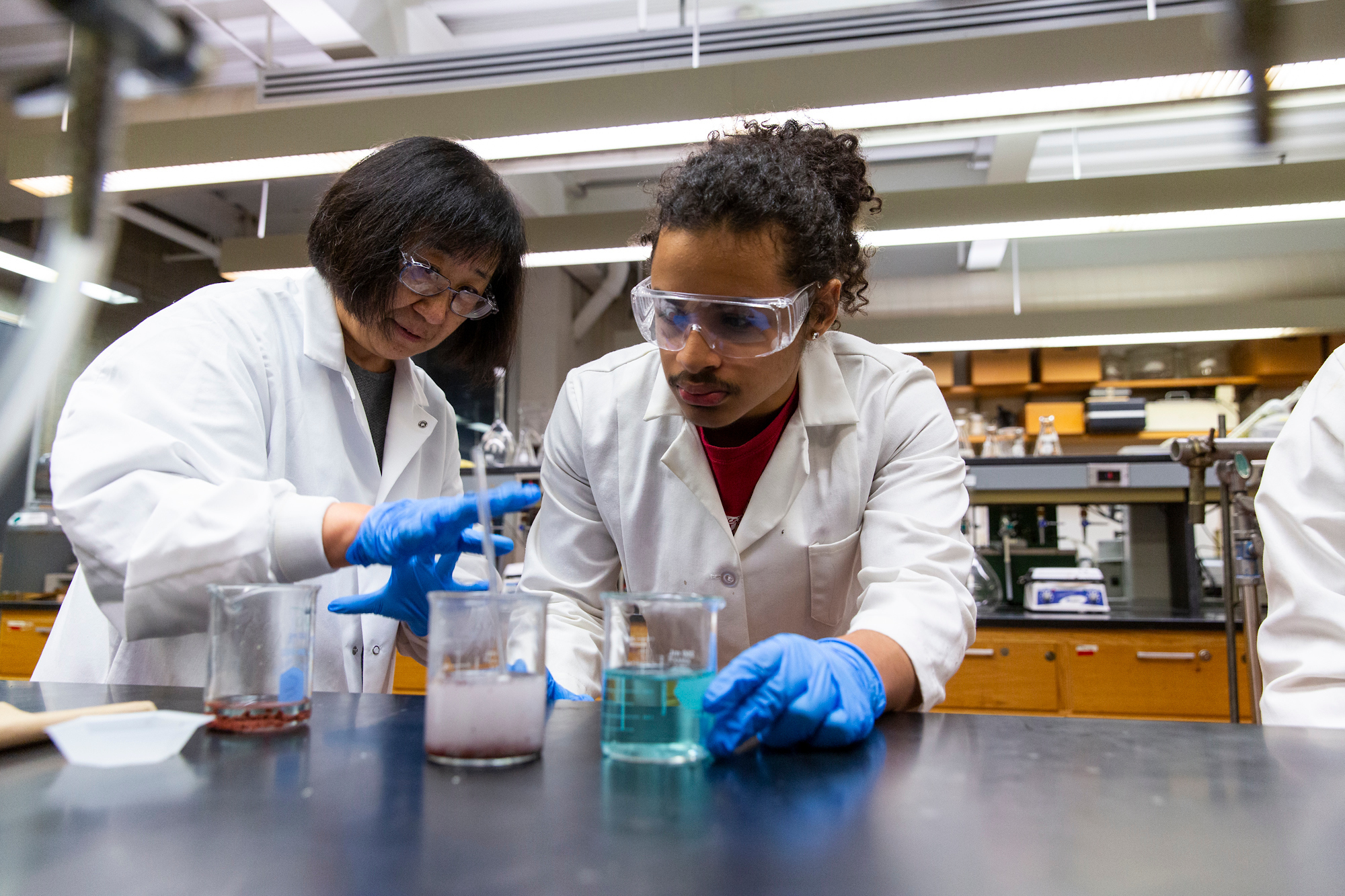 Chemistry professor Feng Chen works with student