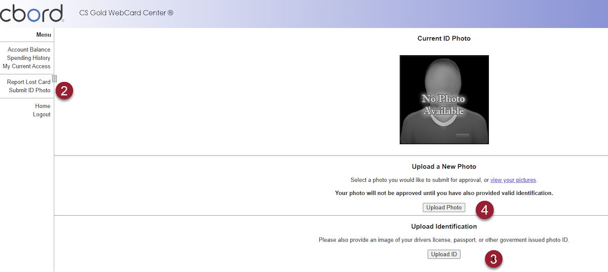 Screenshot of cbord web portal