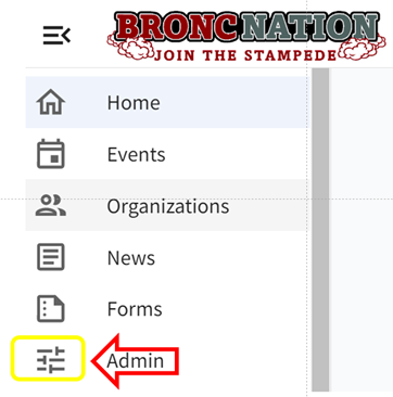 BroncNation screenshot of Admin in menu