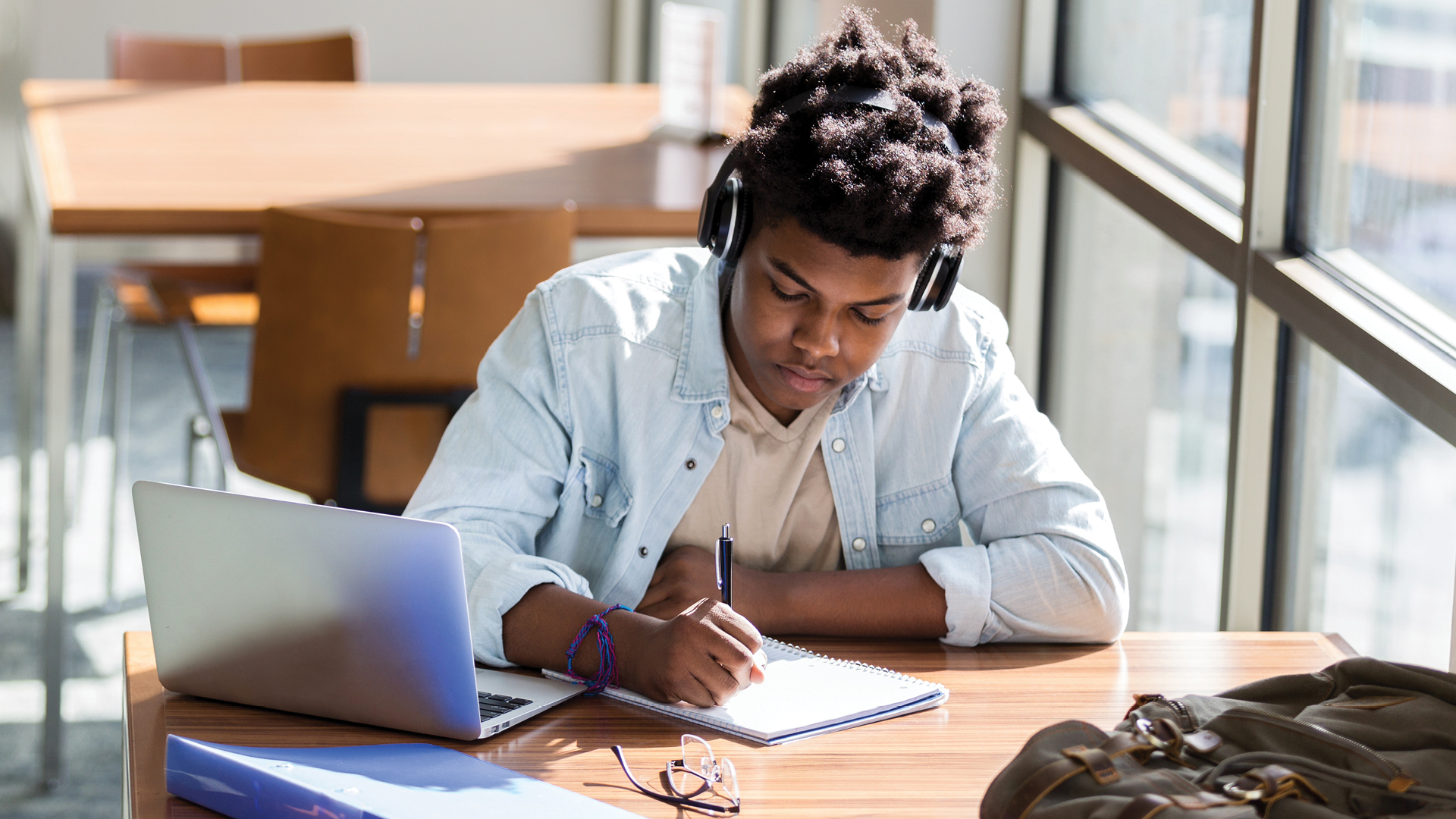 Student studying in the library