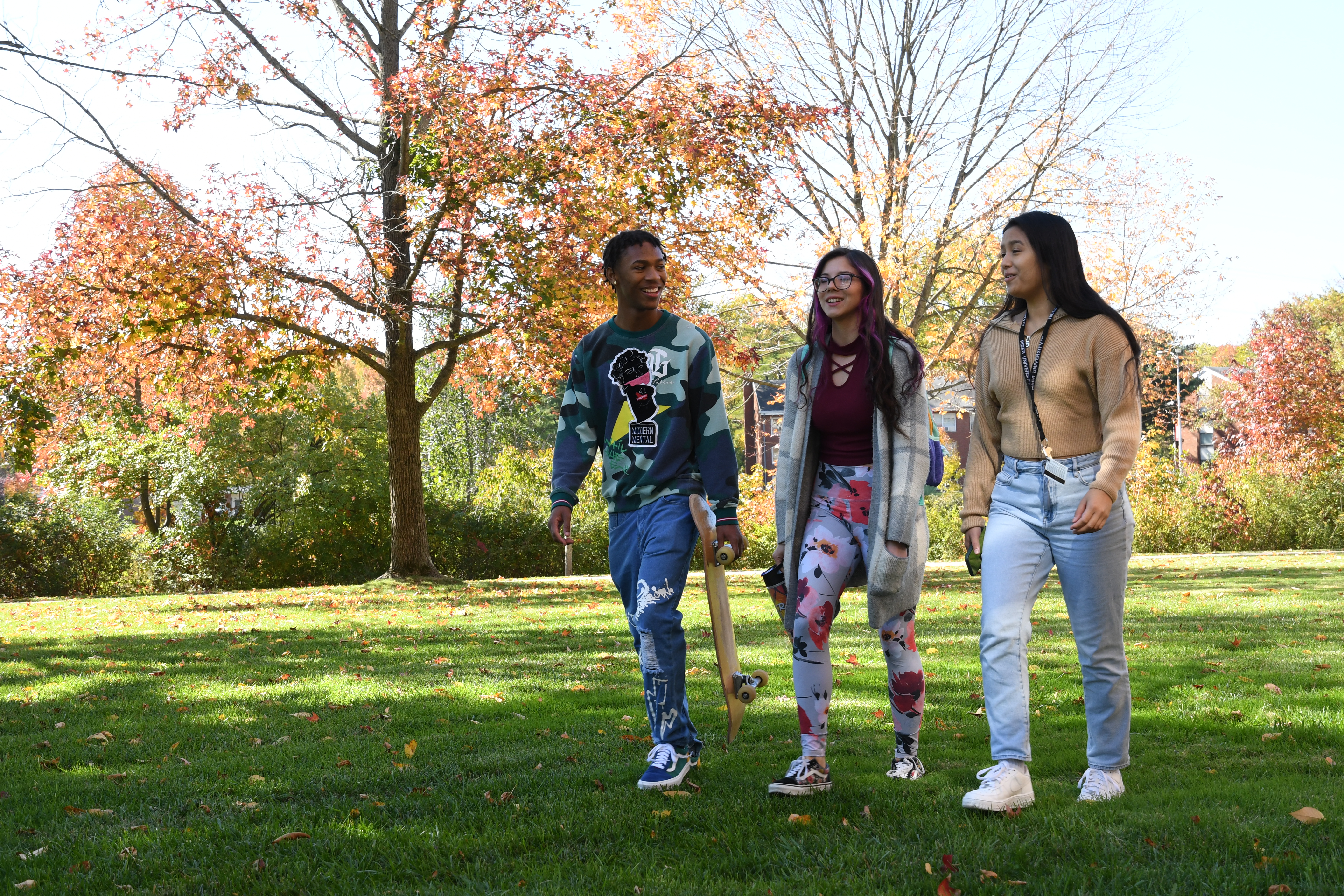 students walking campus together