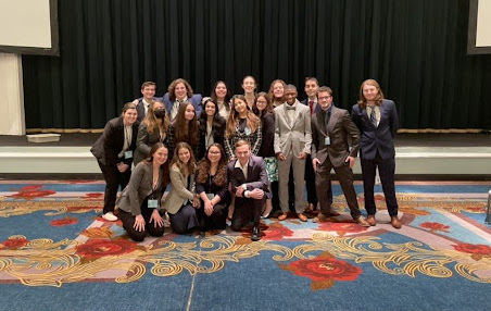 Students on Team Hungary Model UN pose for photo