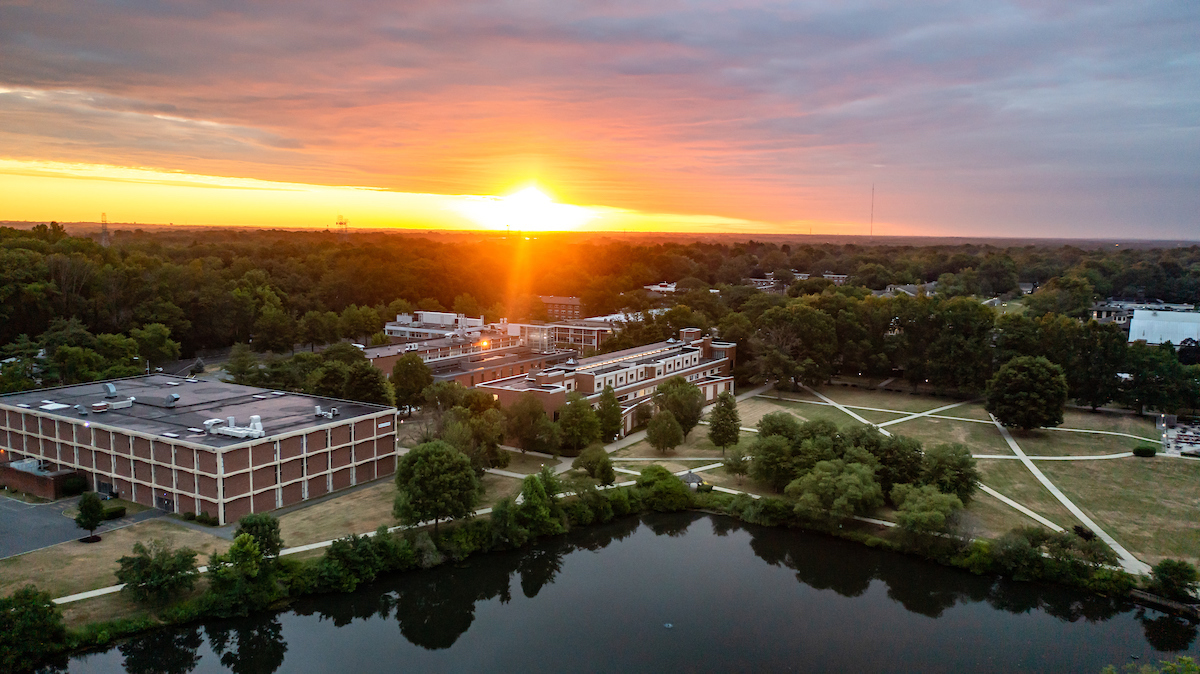 Sunrise over Rider University campus
