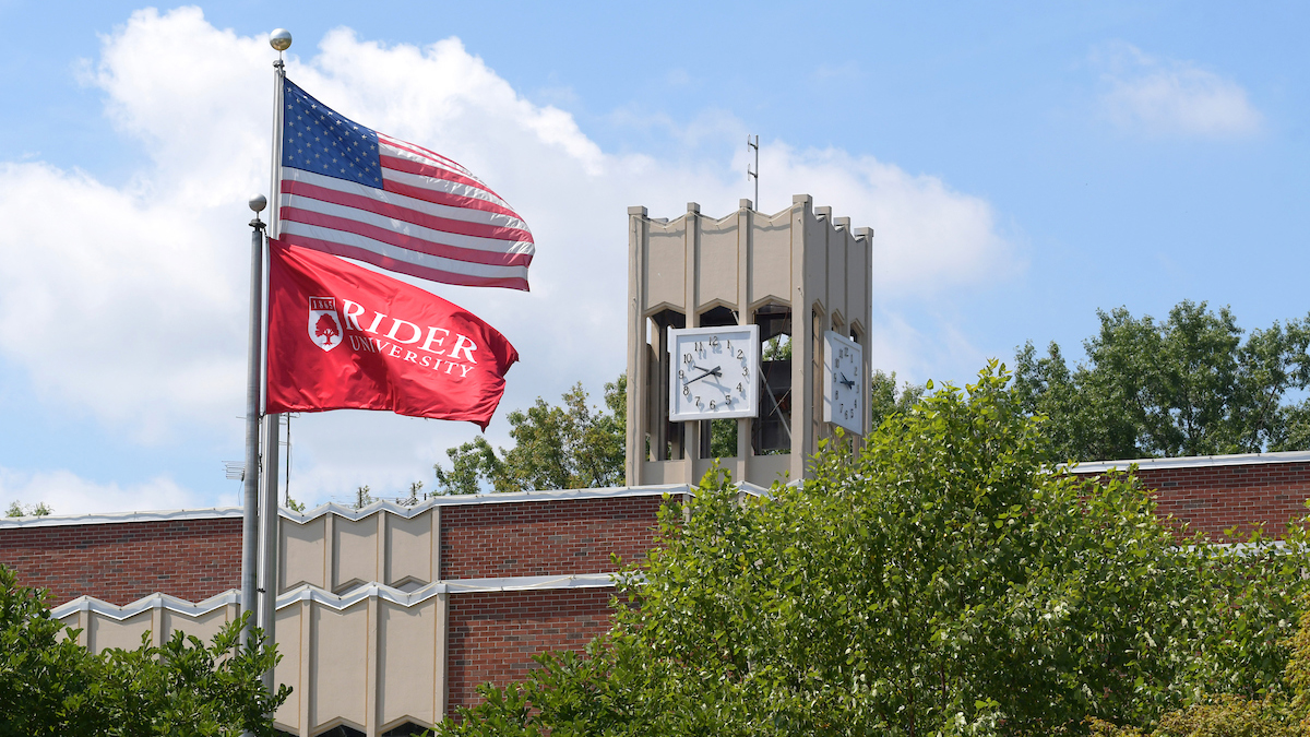 Moore Library with flags