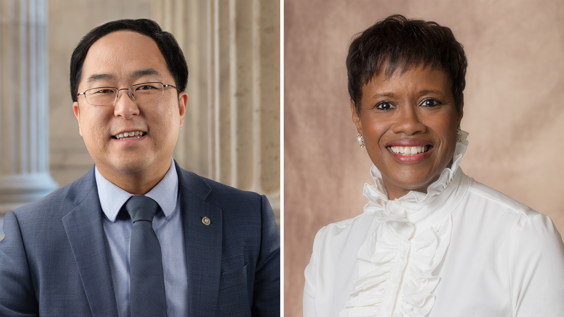 U.S. Sen. Andy Kim and Dr. Rosephanye Powell ’87