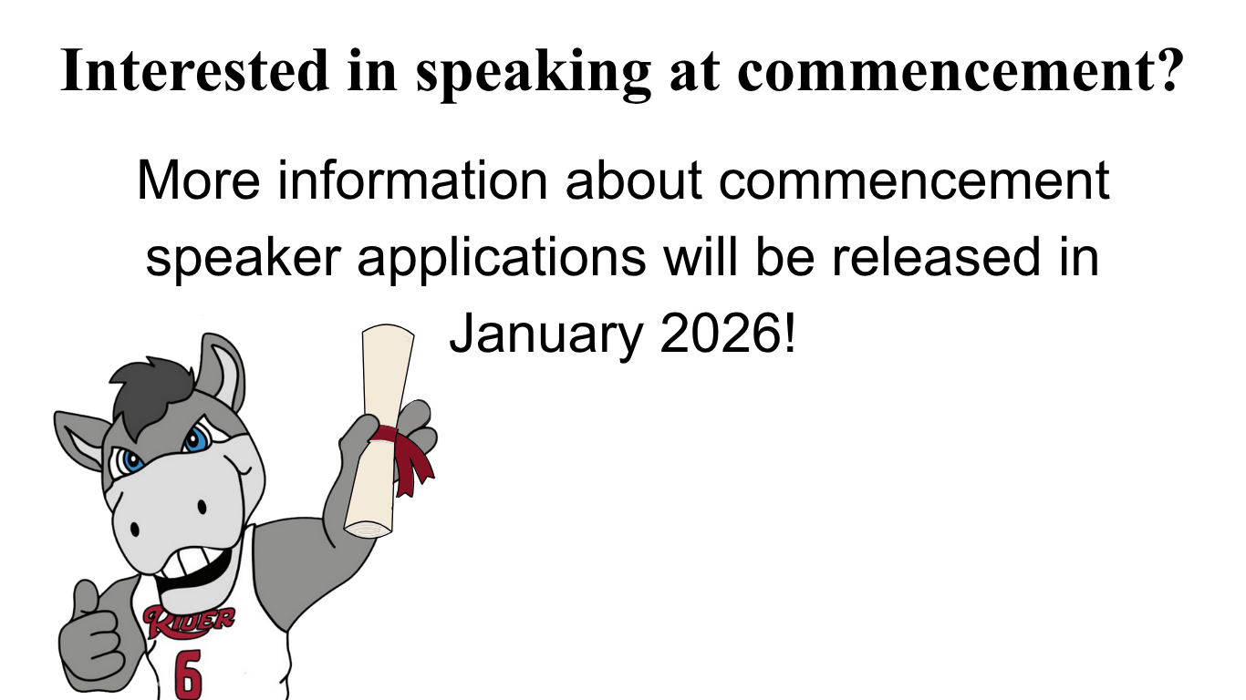 Interested in speaking at commencement? More information about commencement speaker applications will be released in January 2026!