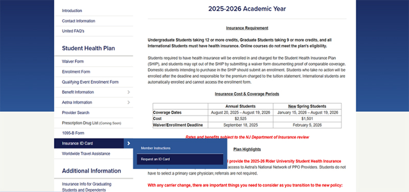 Screenshot of portal to request an ID card