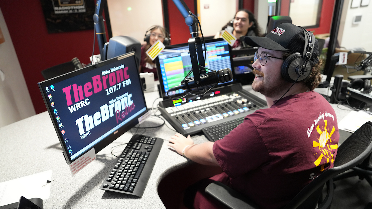 Students at The Bronc broadcasting on Wake Up Rider