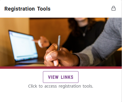 Registration tools screen - view links - click to access registration tools.