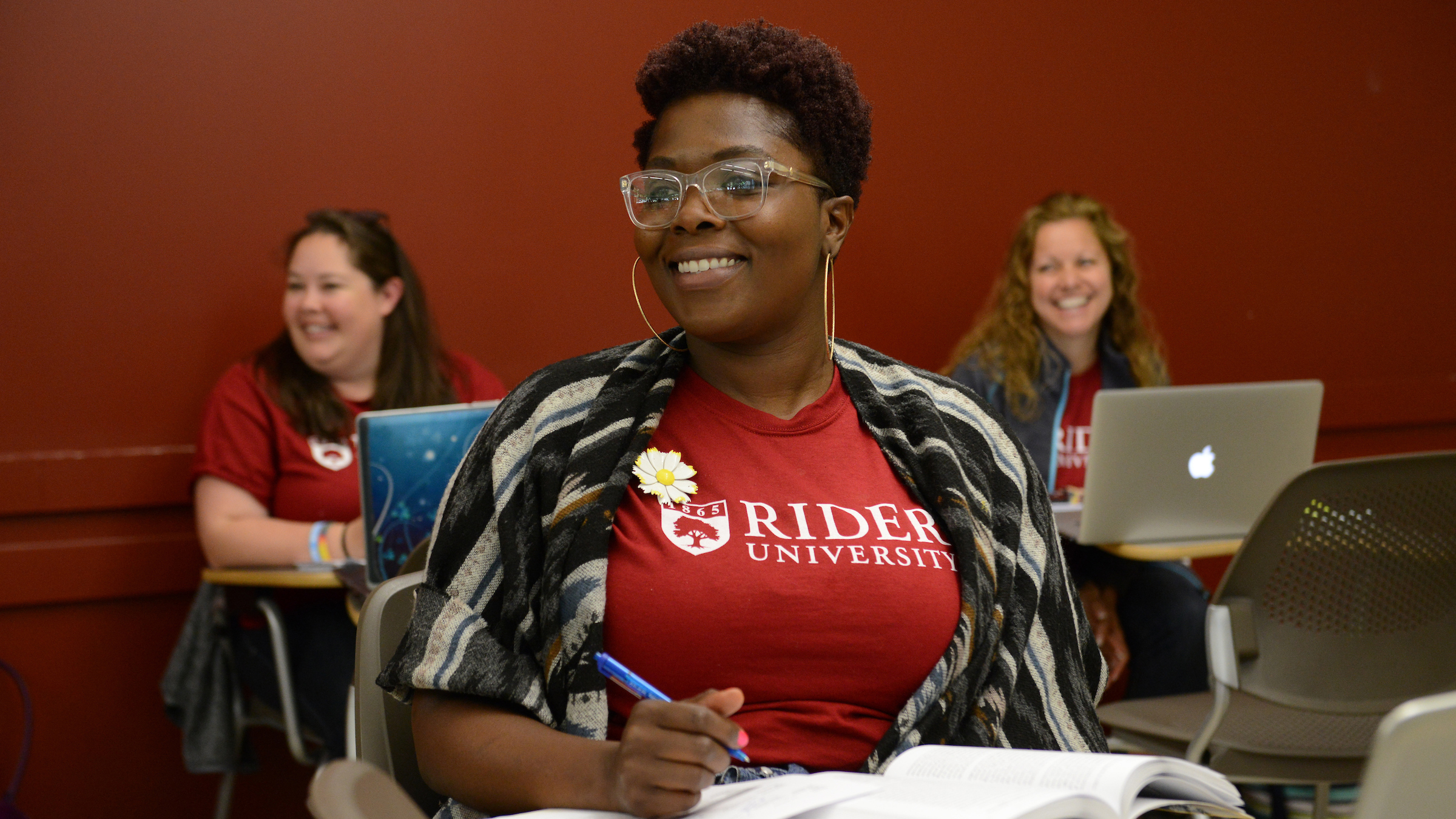 Rider University Ed.D. launch, Rider student in class.