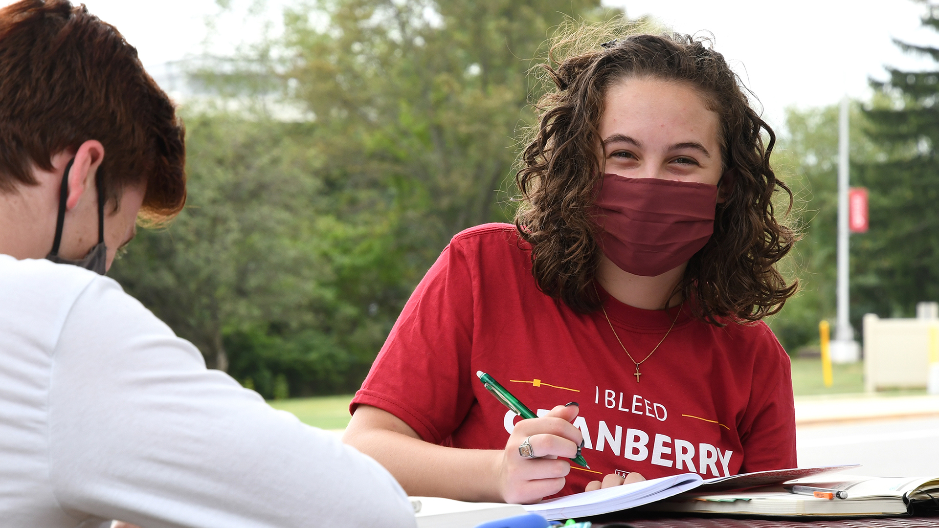 Student wearing mask on Rider Campus