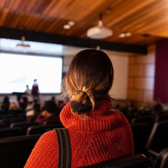 Student watching a presentation