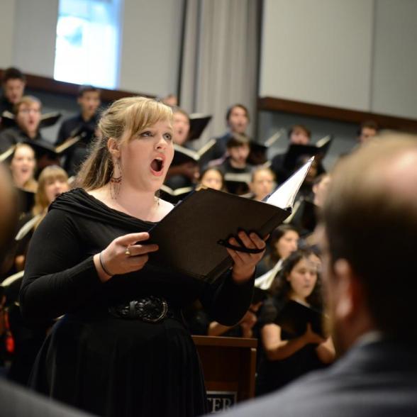 Student in choir performs solo