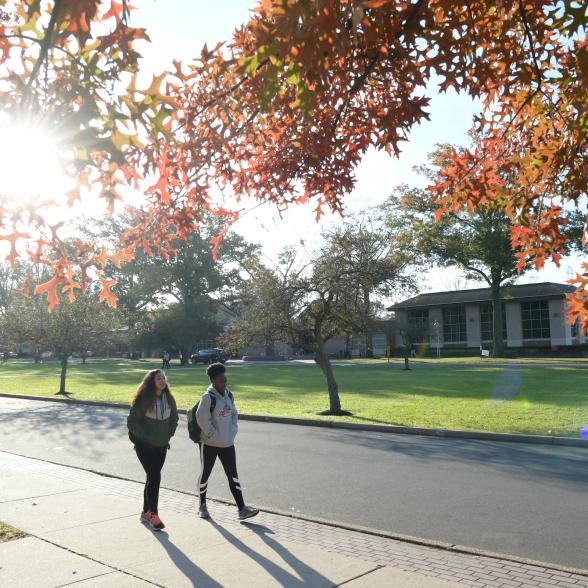 Students walk to class in autumn