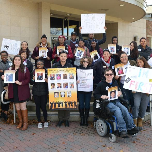 Students stand as group outside of SRC