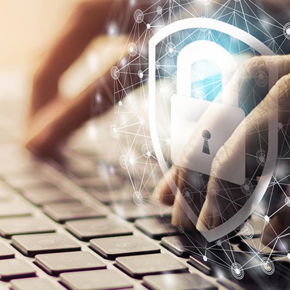 Fingers on a keyboard with a lock graphic