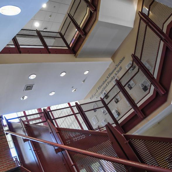 Inside a college building