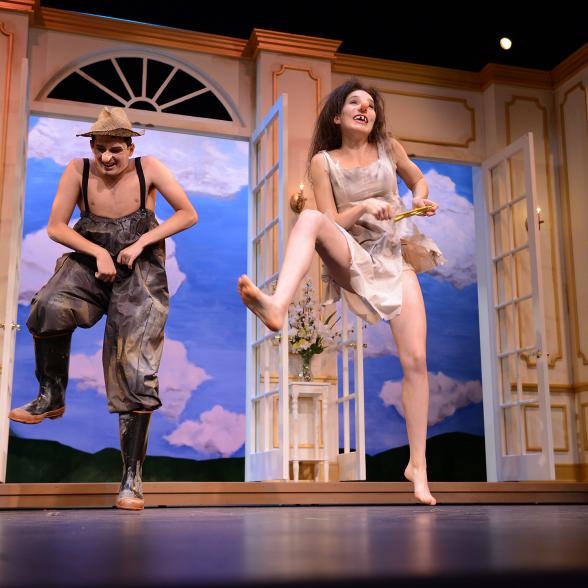 Students on stage dancing, The Doctor in Spite of Himself