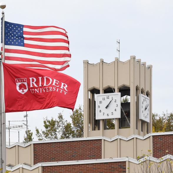 Flags fly over Moore Library