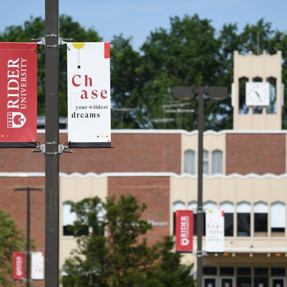 Rider banner on flagpole