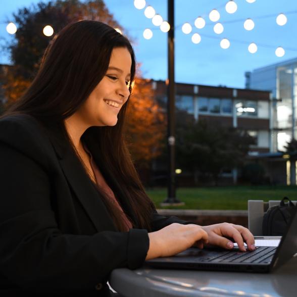 Student working on laptop