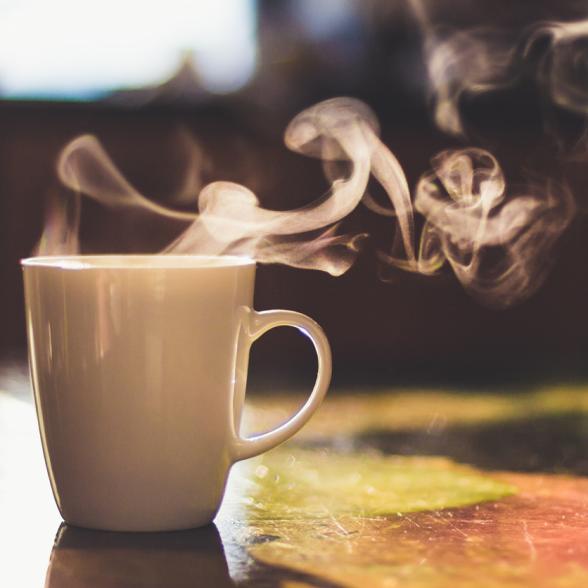 Steaming coffee mug