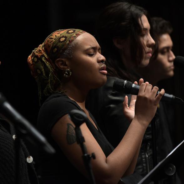 Sound production student performs on stage