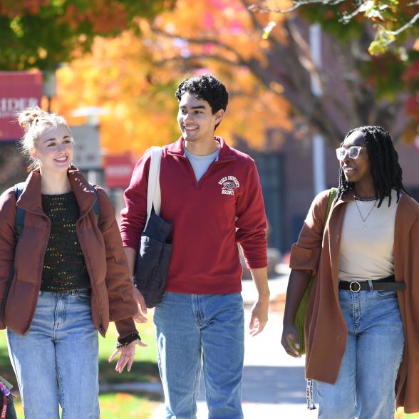 Students walking campus in the fall