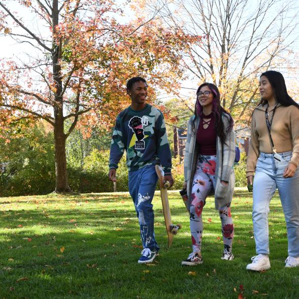 students walking campus together