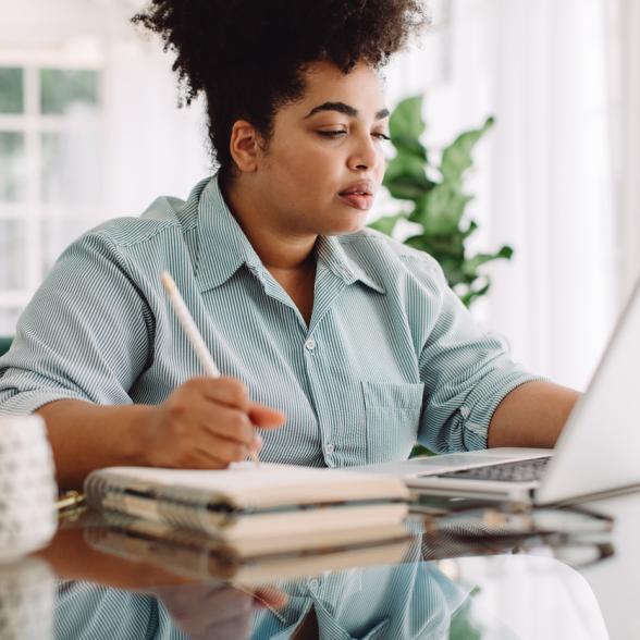 Young businesswoman working from home