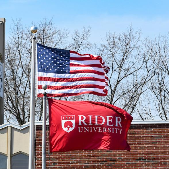 Moore Library with flags