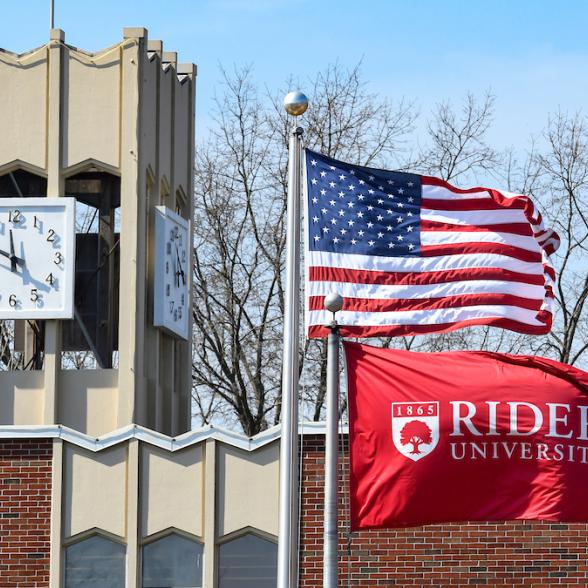 Moore Library with flags
