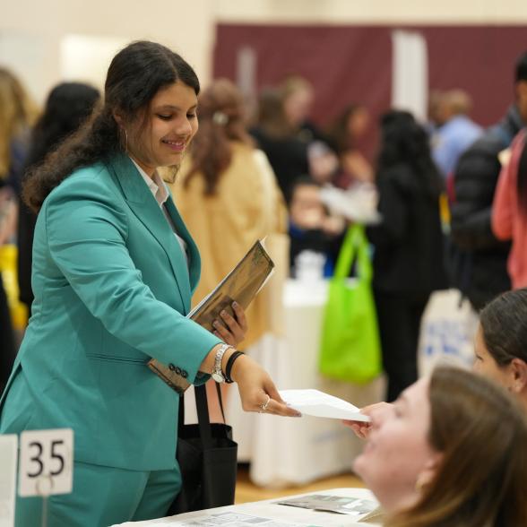 Student at a career fair