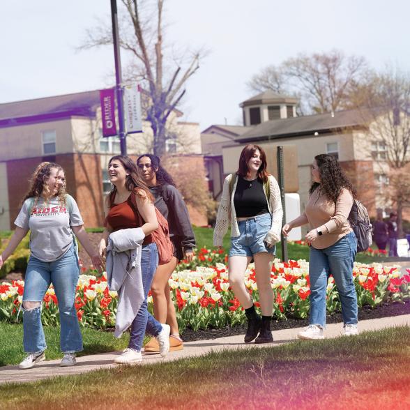 students walking on campus