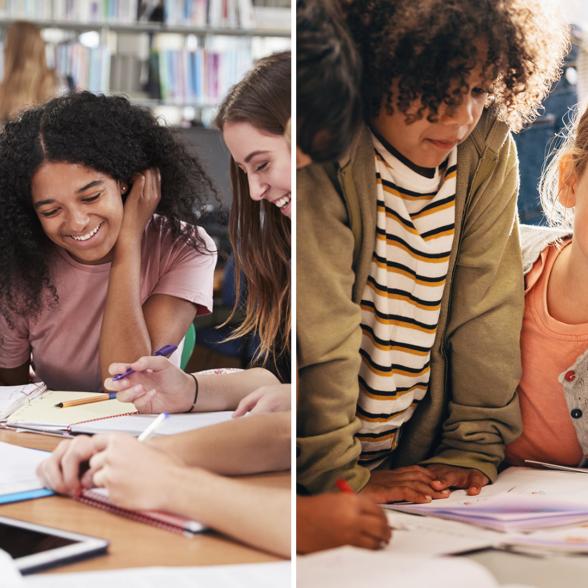 two groups of young students in a learning workshop