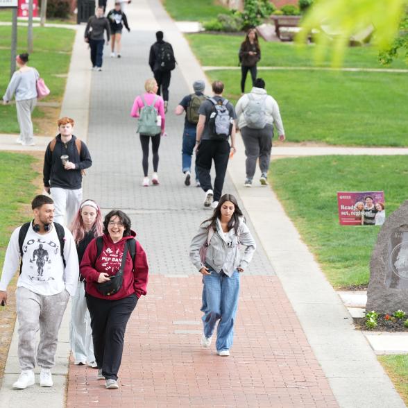 Students walk through campus