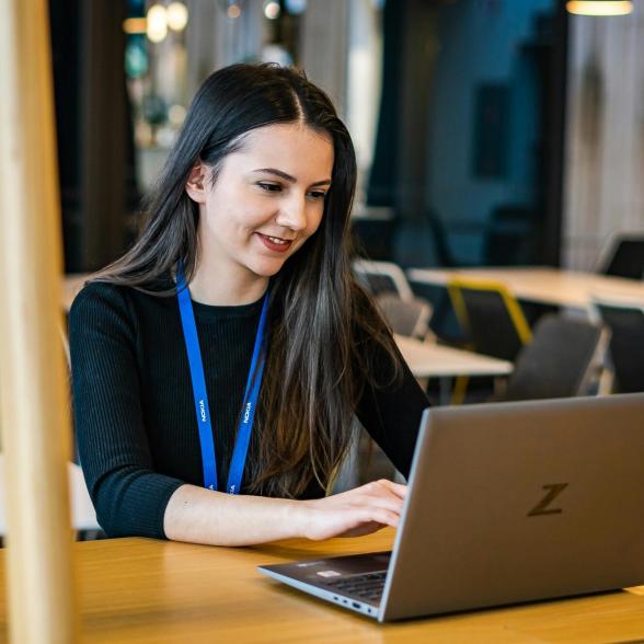 Female student working on laptop