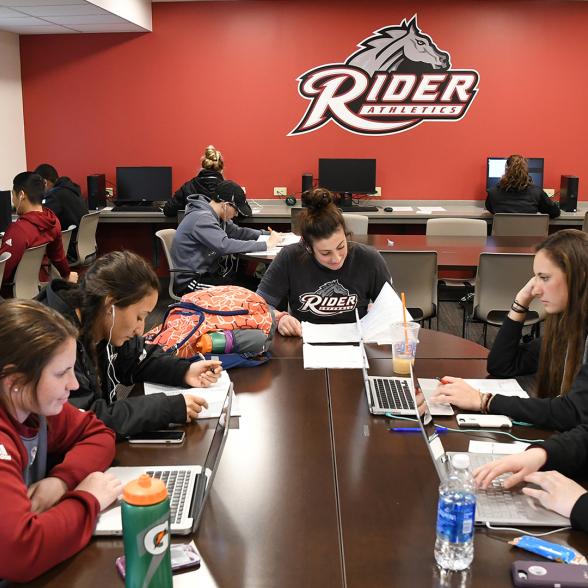 Rider student-athletes study in the Student-Athlete Academic