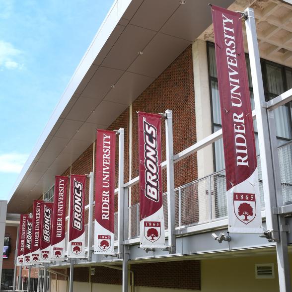 Rider University signs displayed on the Bart Luedeke Center
