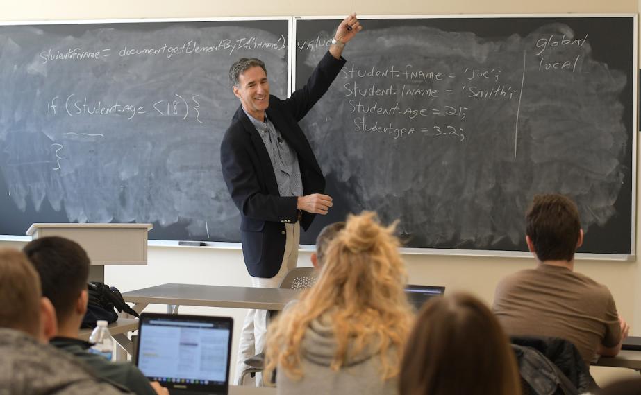Professor teaching in front of class 