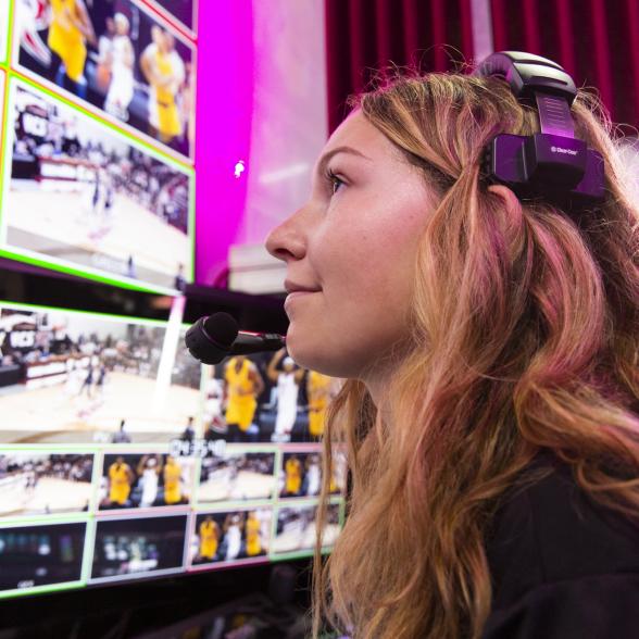 Student working in broadcasting facility