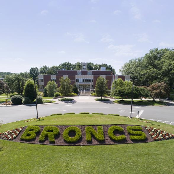 Broncs berm in front of Moore Library