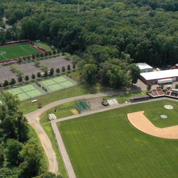 Aerial view of athletic fields