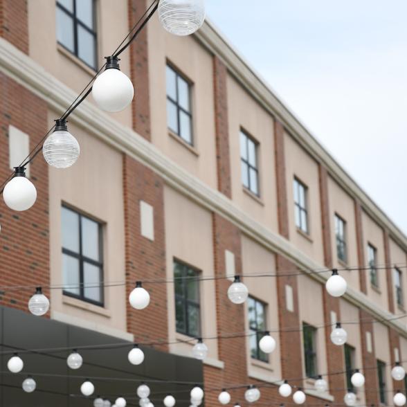 String lights outside of Sweigart Hall