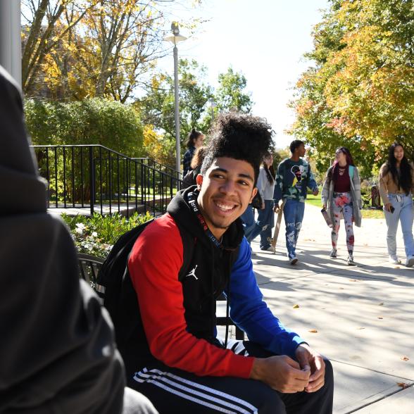 students walking campus together